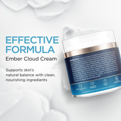 Ember Cloud cream texture on fingertip showing lightweight, fast-absorbing feel