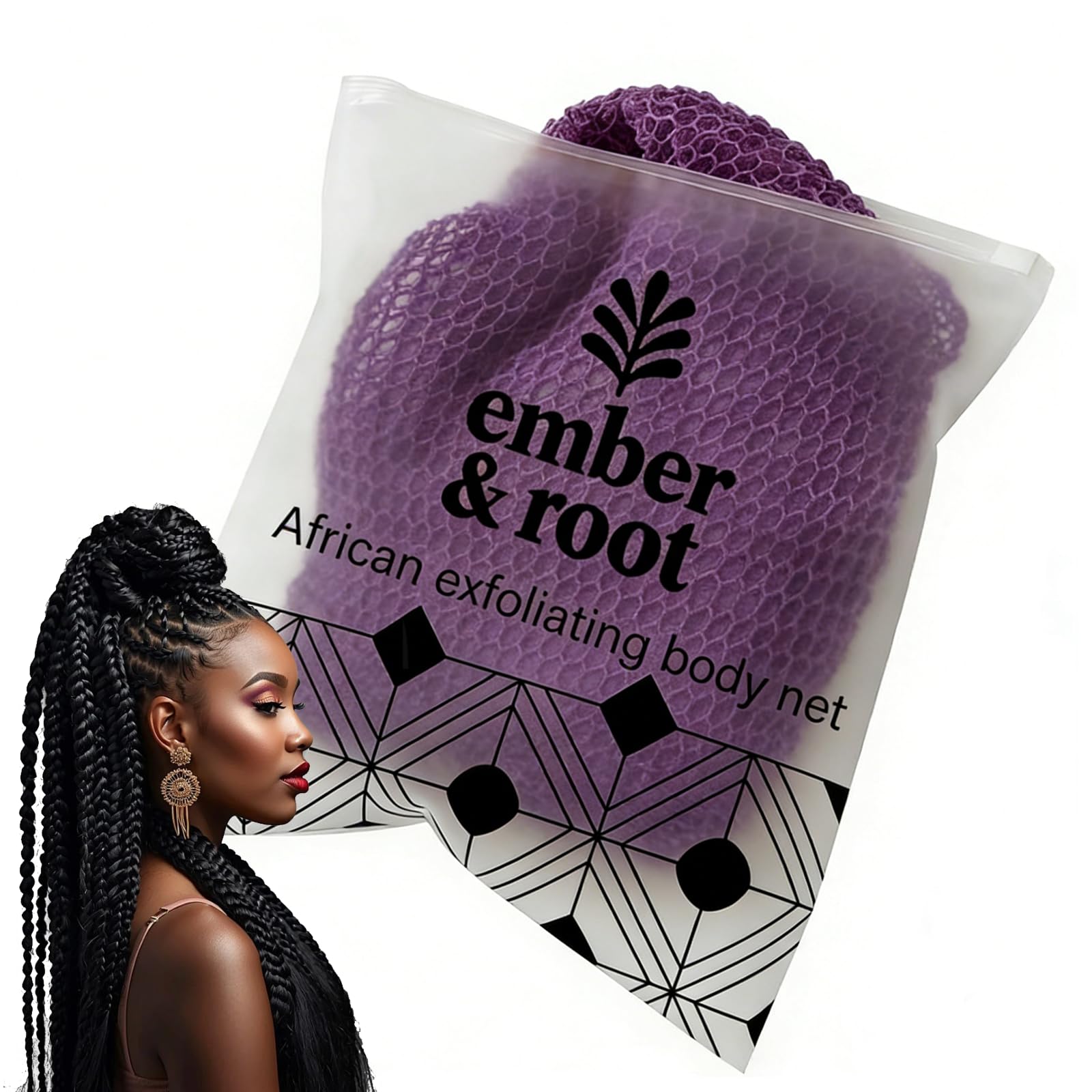 ember and root purple net sponge front view showing compact design and easy grip benefit