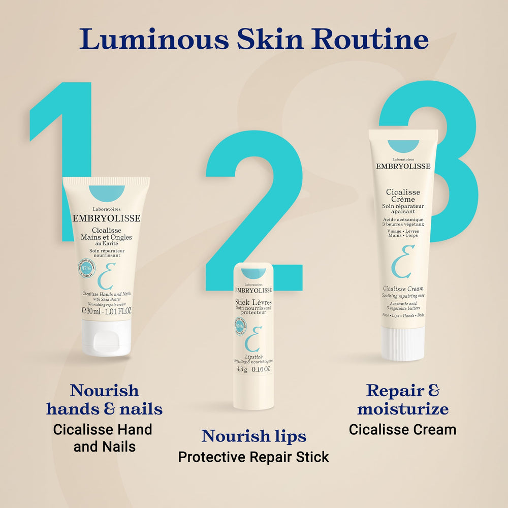 Embryolisse Cicalisse on bathroom shelf in a clean routine setting conveying everyday restorative care