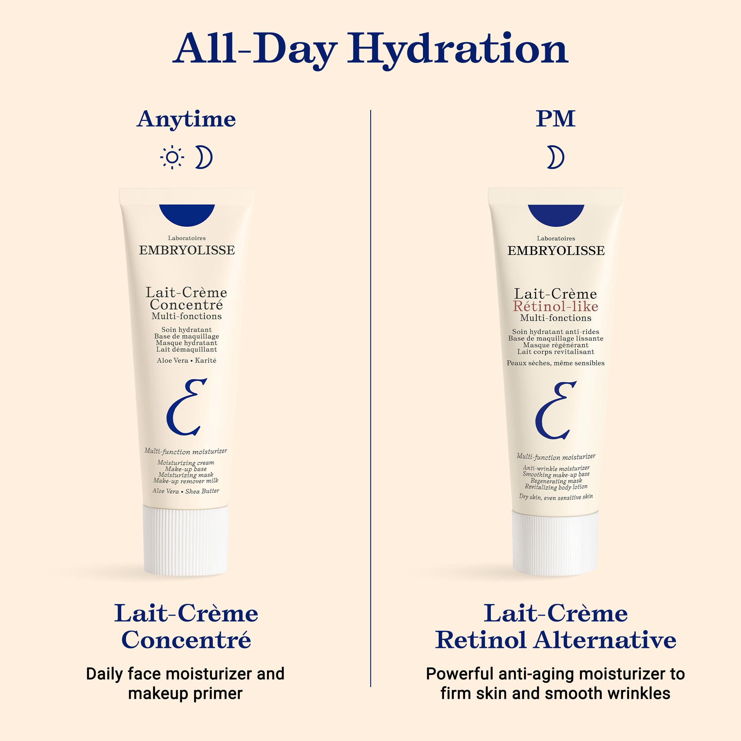Embryolisse on bathroom vanity lifestyle shot conveying everyday skincare and travel use