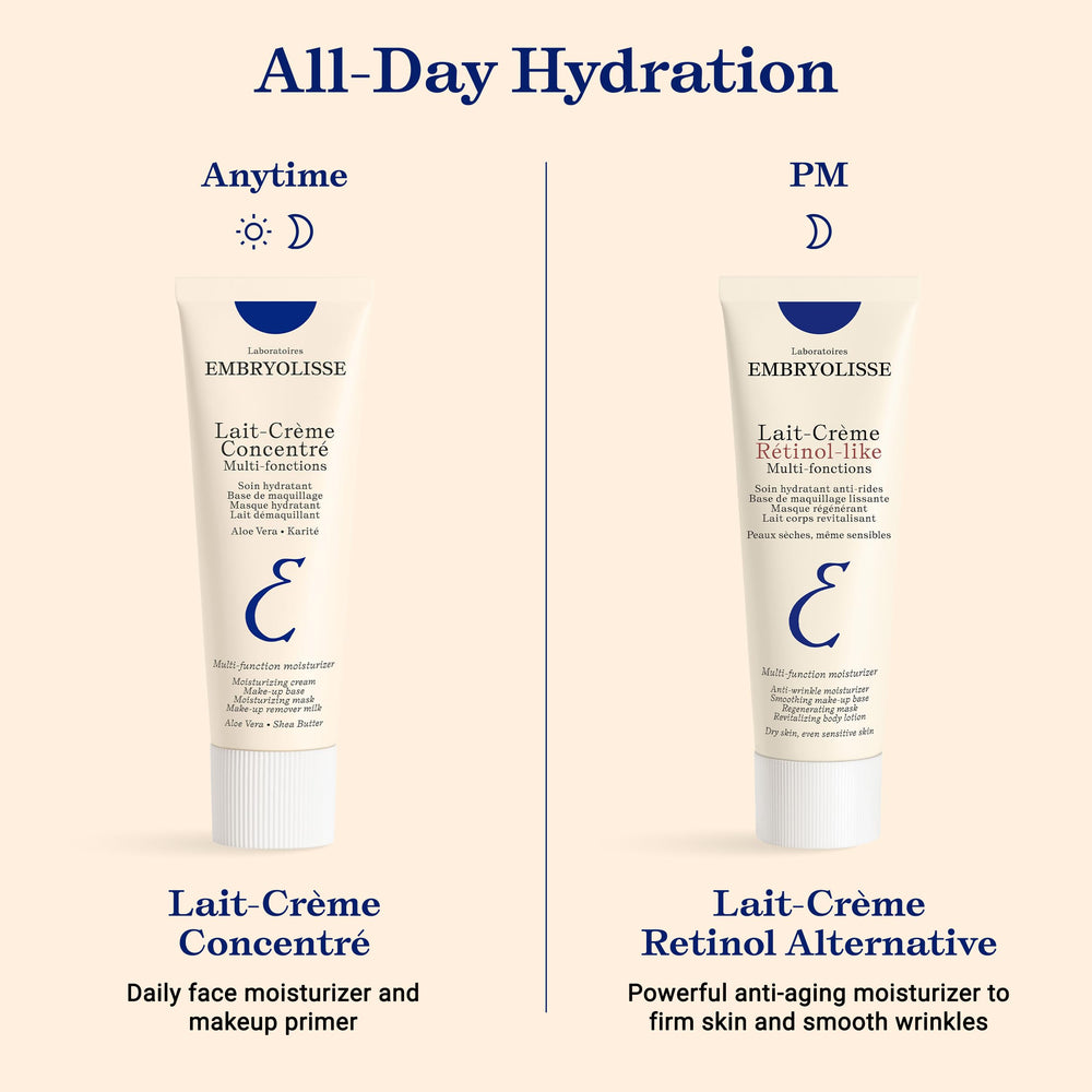 Embryolisse on bathroom vanity lifestyle shot conveying everyday skincare and travel use