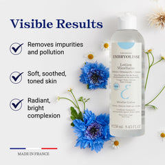 Embryolisse micellar water on cotton pad removing makeup gently