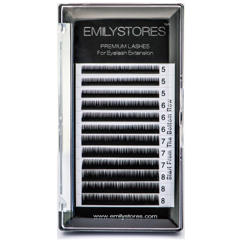 EMILYSTORES front tray view showing 12 rows and mixed 5–8mm lengths for fast selection