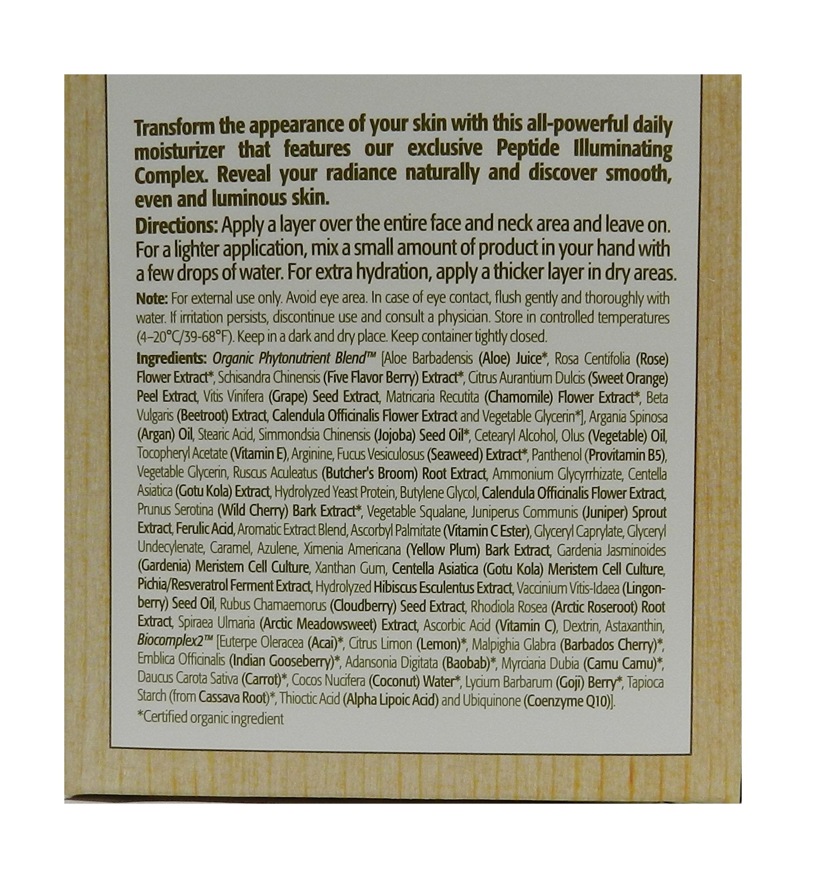 Eminence product label close-up listing Arctic berry, peptide, and botanical extracts