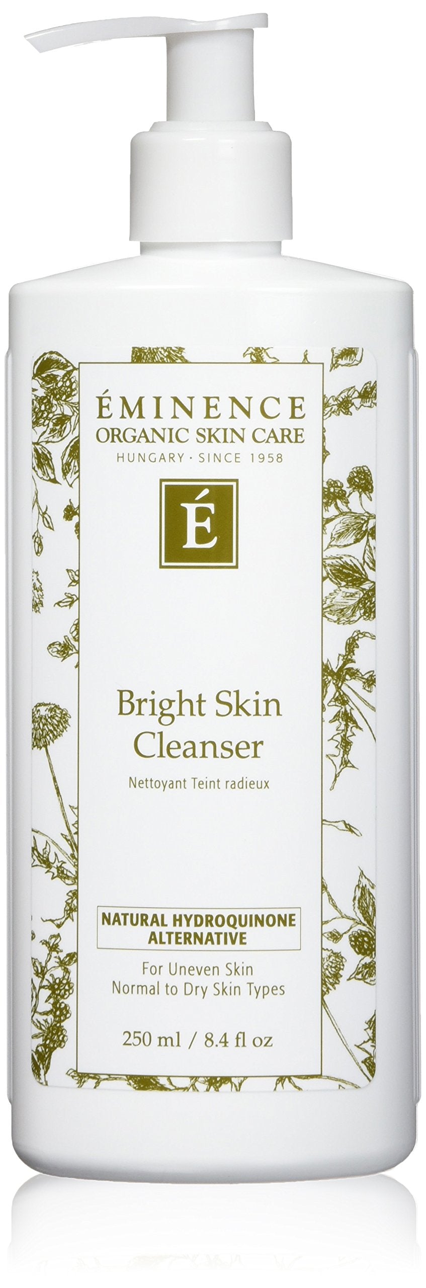 Eminence bottle front view showing label and size for product recognition and clarity