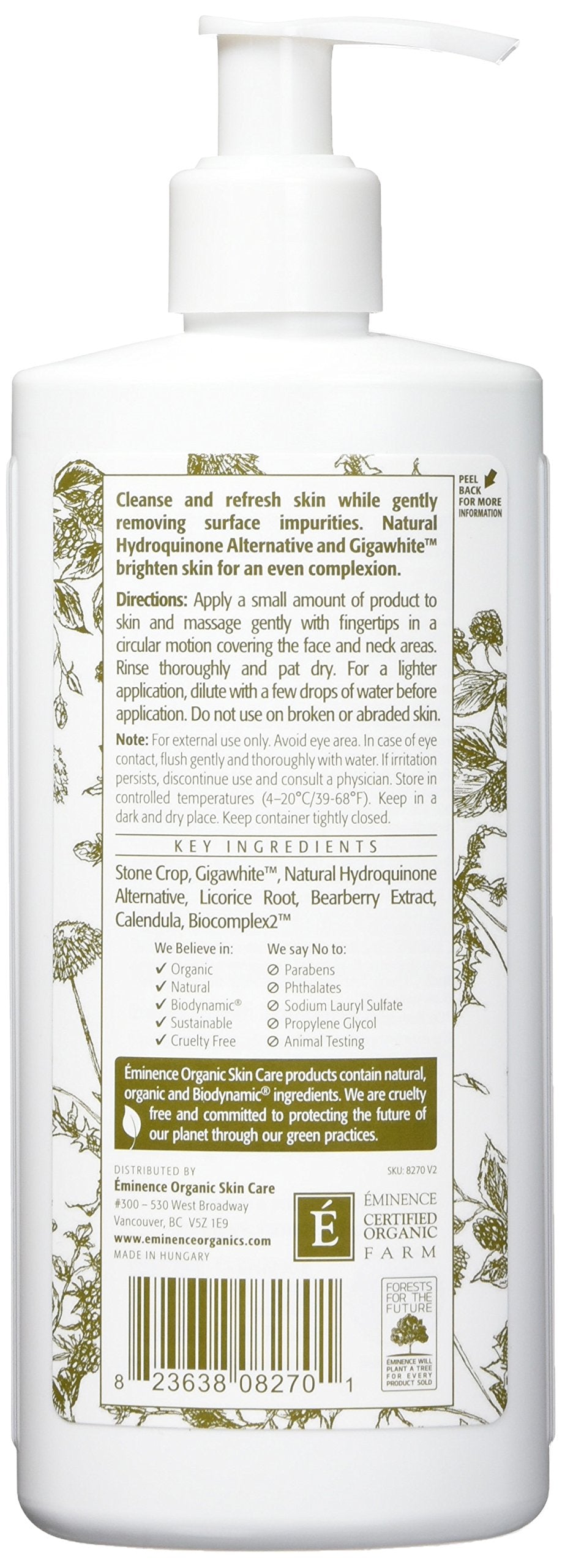 Eminence cleanser texture on hand demonstrating creamy foam and gentle hydration