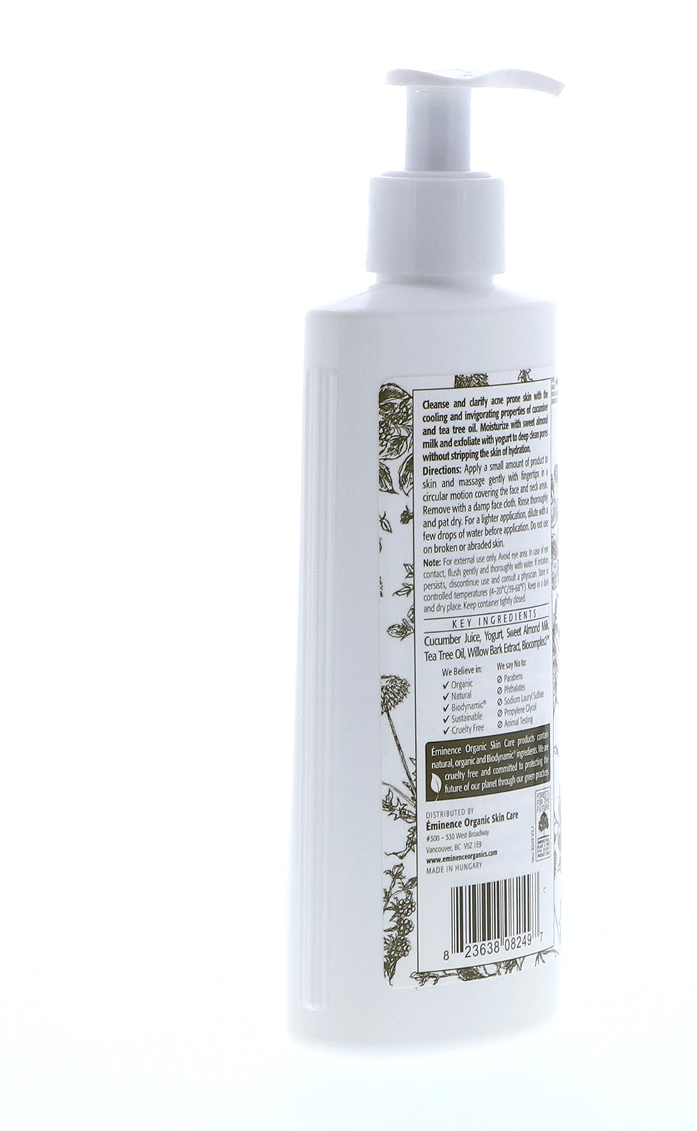 Eminence cucumber and tea tree ingredients close-up highlighting clarifying benefit