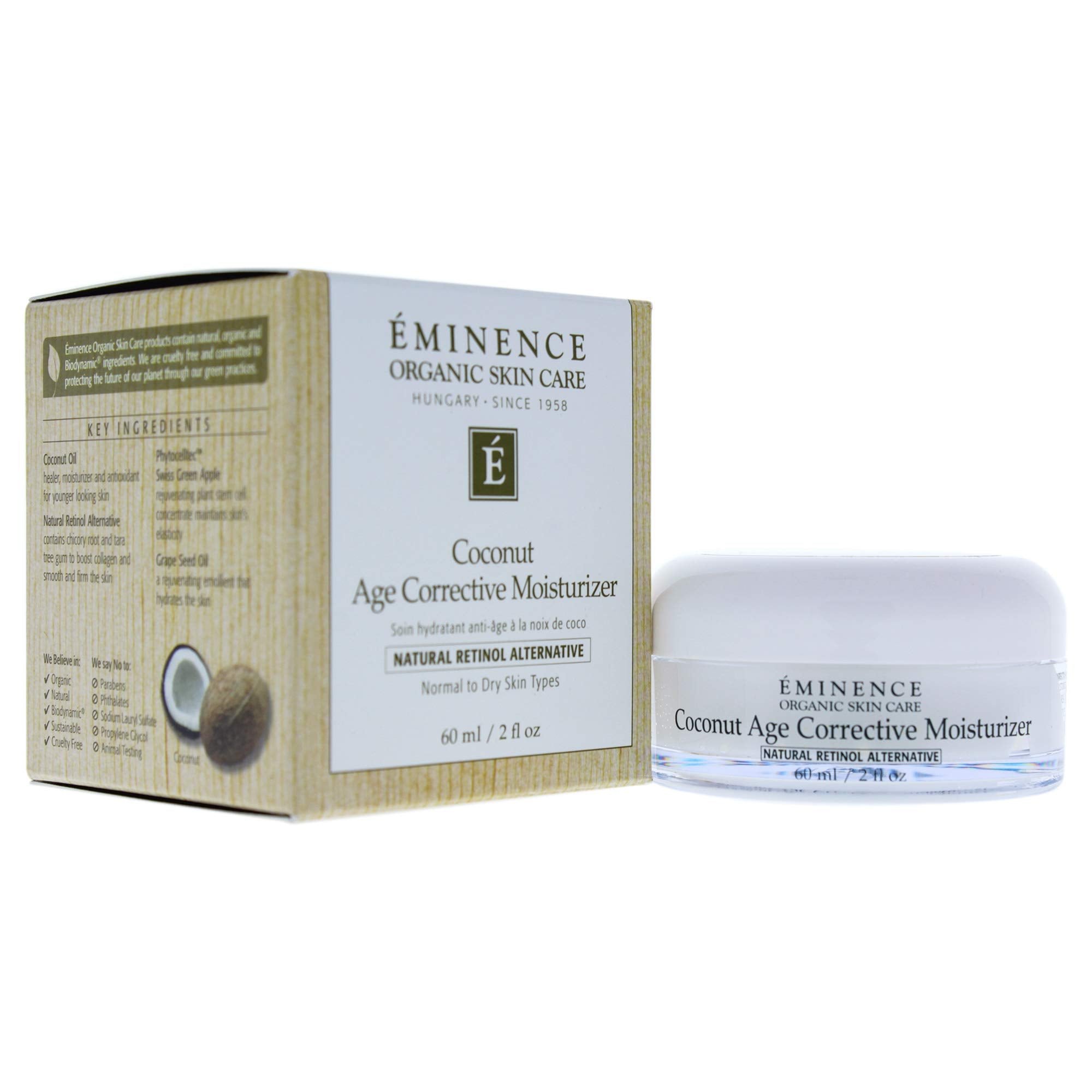 Eminence front packaging showing product jar and label, conveys premium appeal