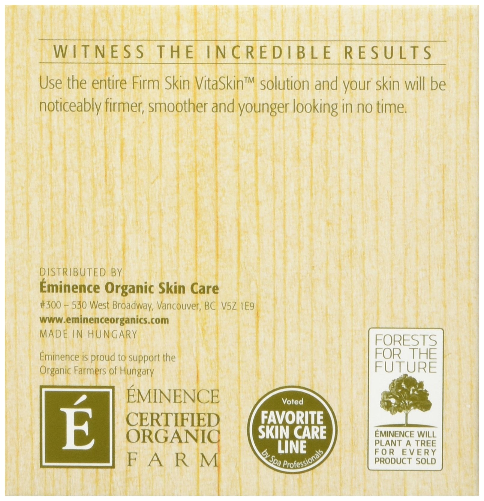 Eminence label detail focused on brand and ingredient callouts for trust