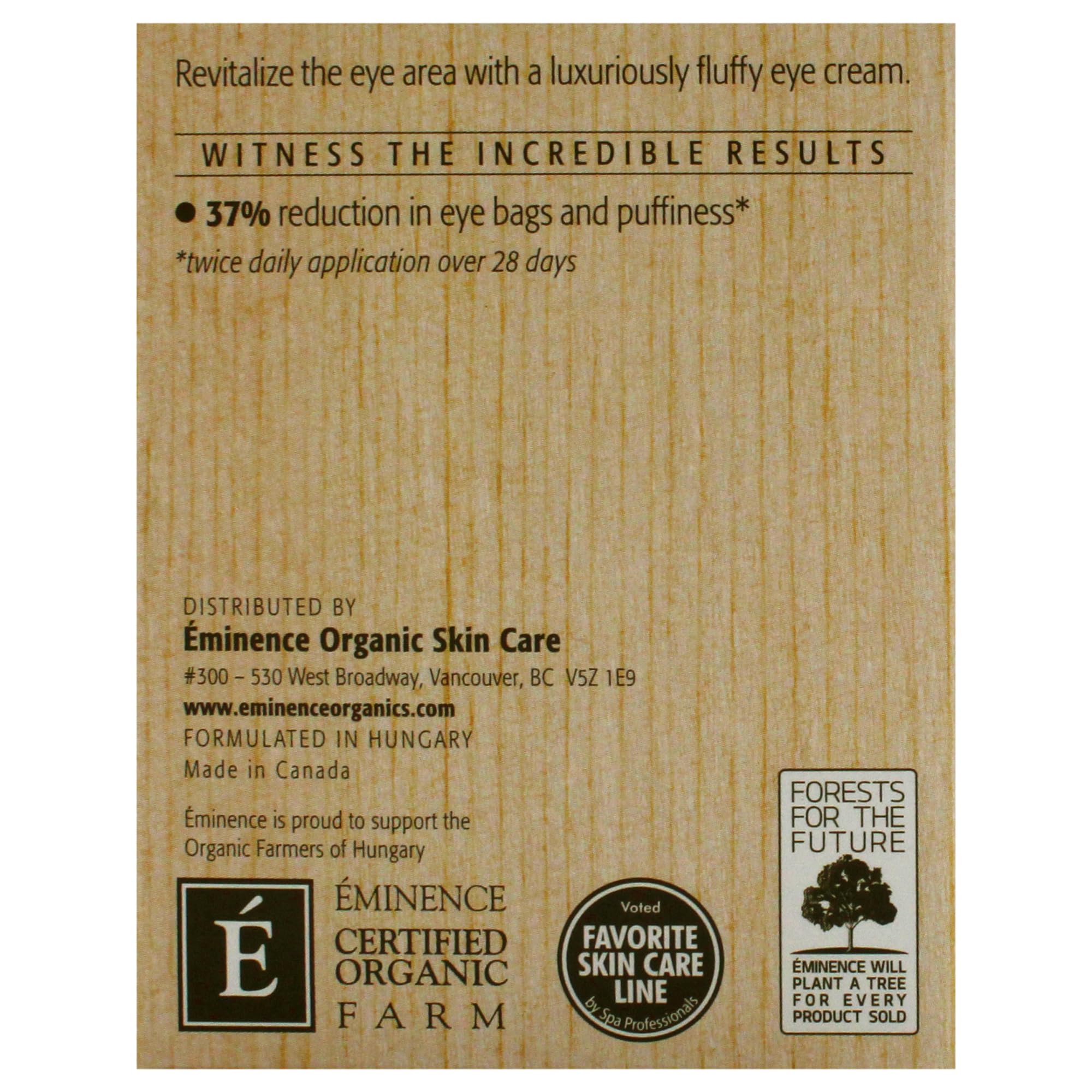 Eminence label detail showing ingredient information and premium brand clarity