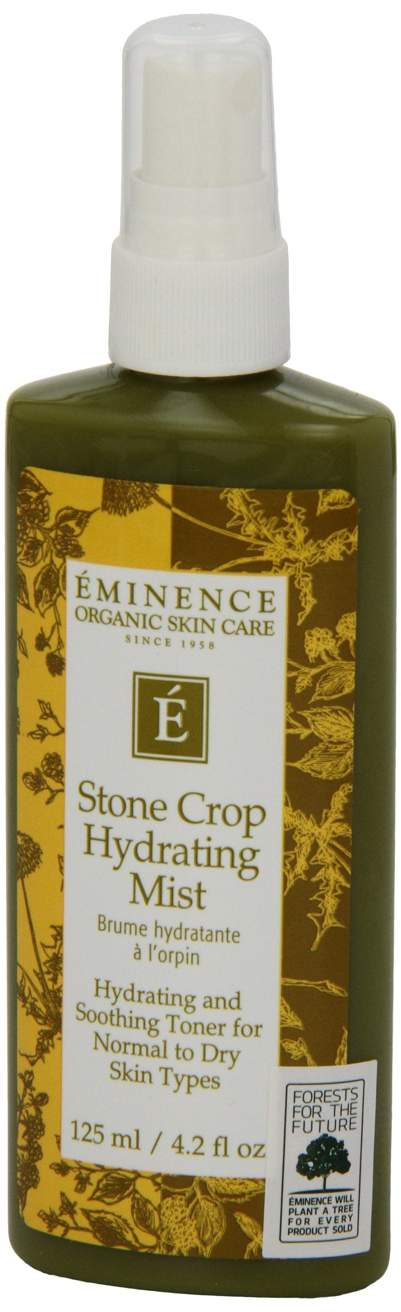 Eminence Stone Crop being sprayed on face demonstrating an even, dewy finish and makeup refresh benefit