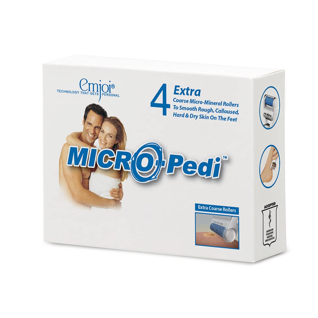Close-up of Emjoi roller texture highlighting micro-mineral grit for intensive callus removal