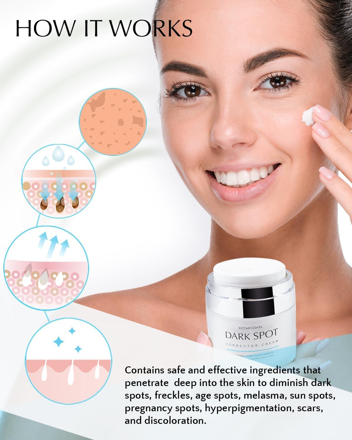 EnaSkin label detail highlighting ingredients and usage benefit