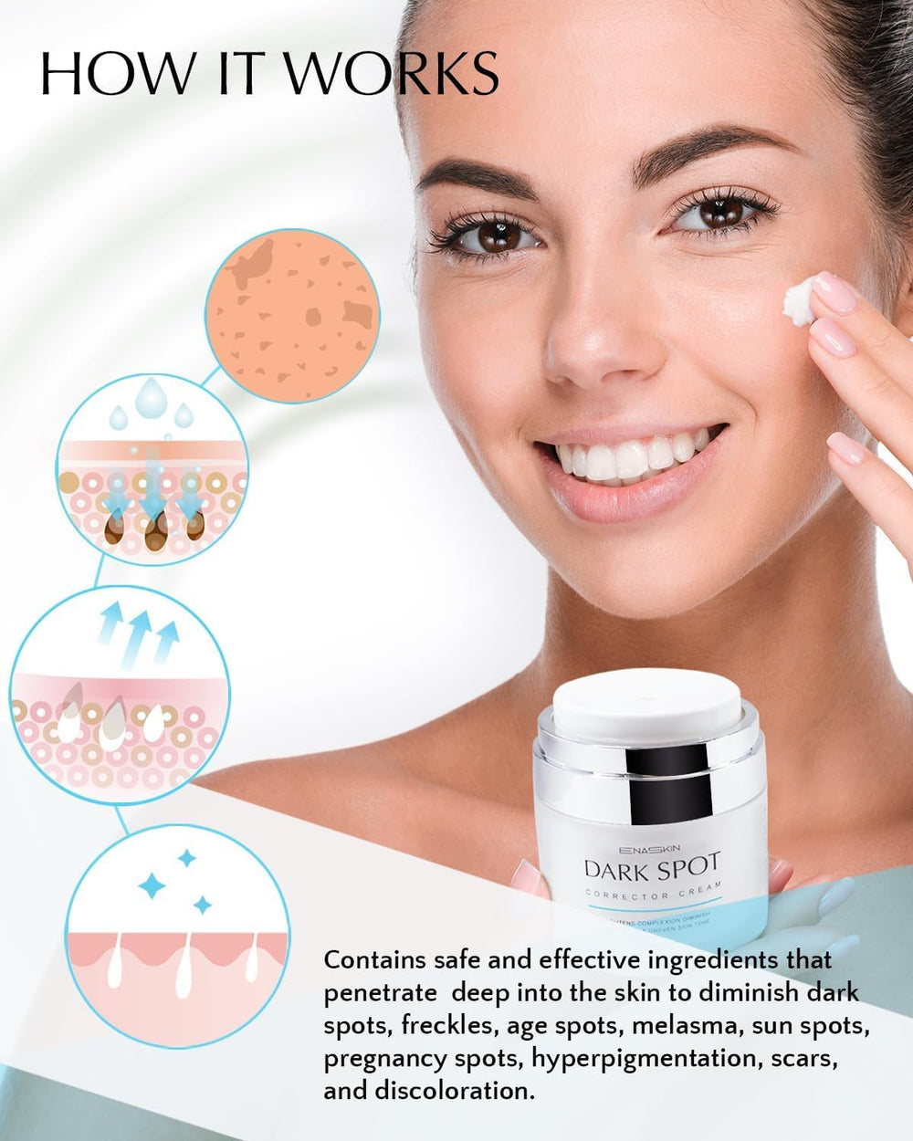 EnaSkin label detail highlighting ingredients and usage benefit