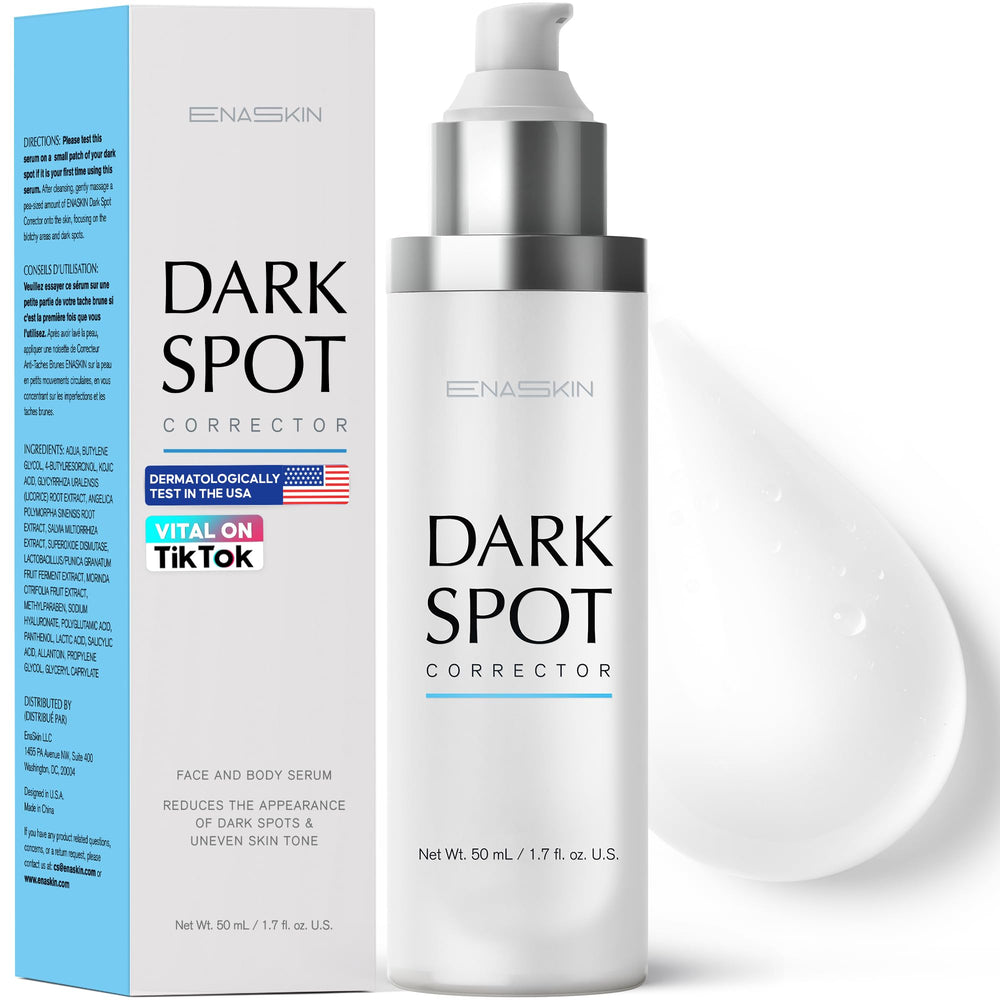 EnaSkin front bottle showing sleek packaging and clear brightening benefit