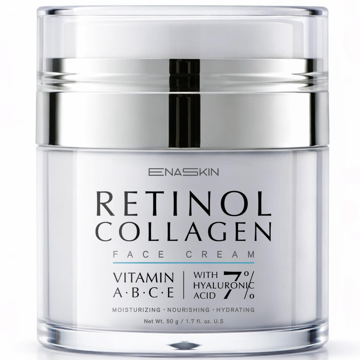 EnaSkin jar front view showing sleek packaging and moisturizer benefits