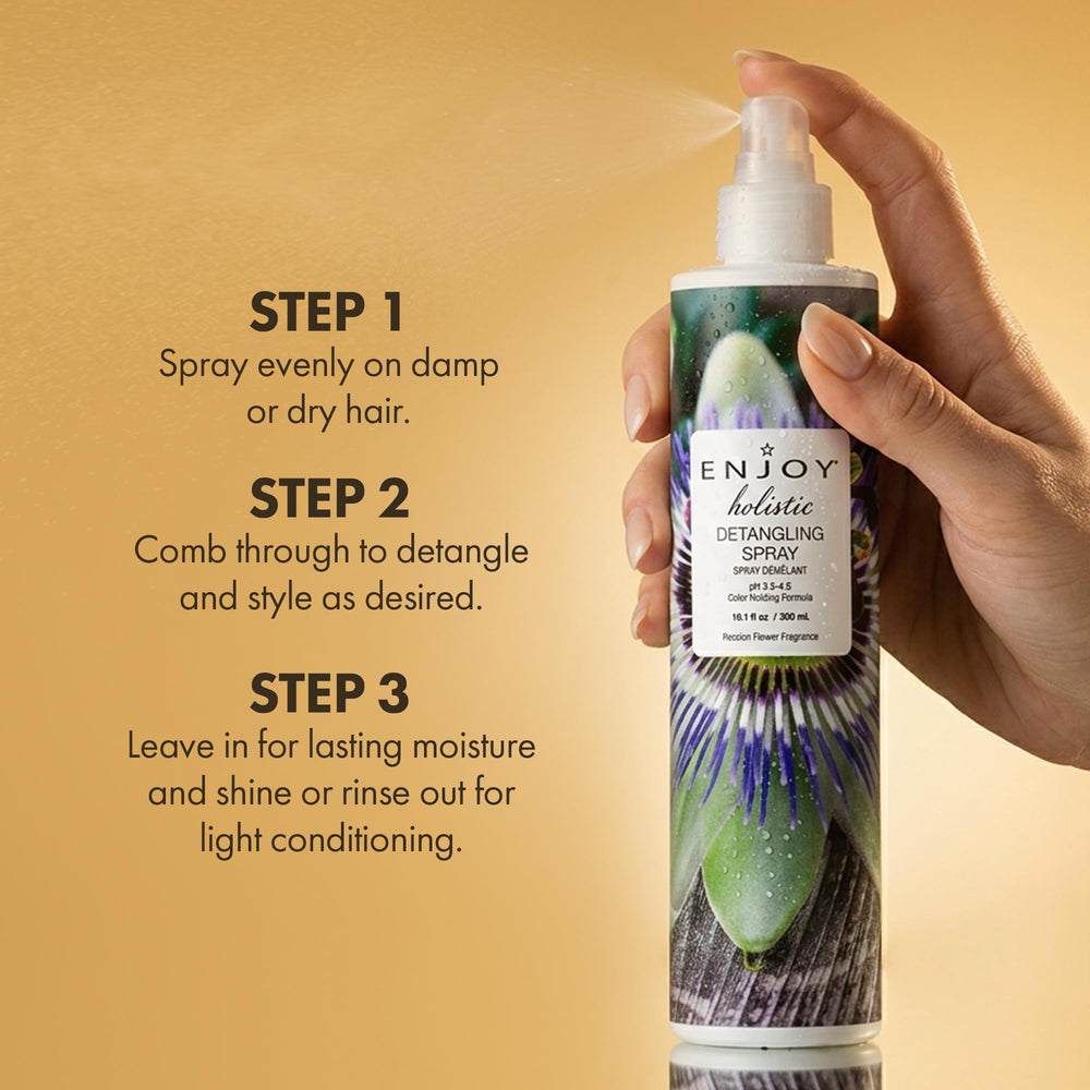 Enjoy detangler on curly hair reducing knots and enhancing definition