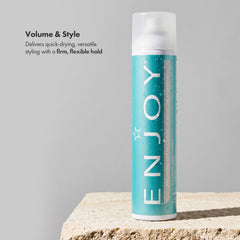 Enjoy spray mist texture illustrating lightweight coverage and shine
