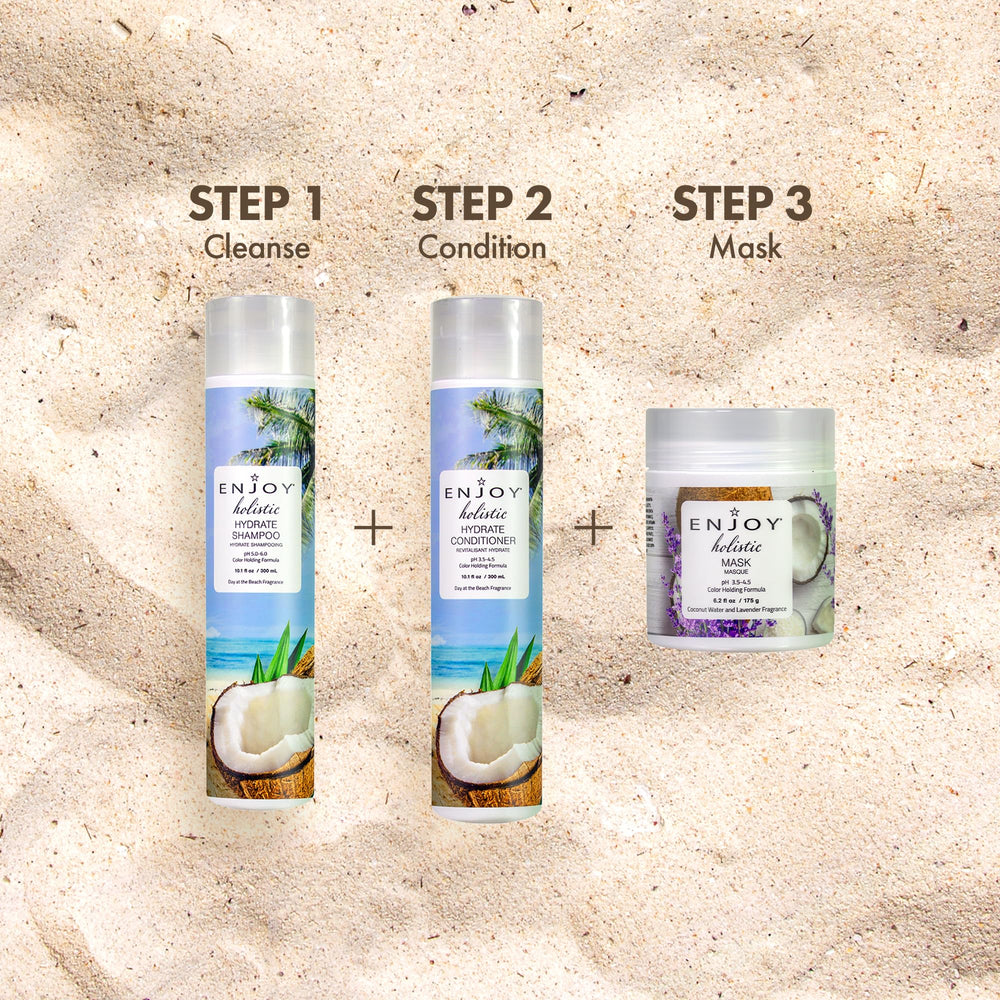Enjoy bottle held in hand indicating 10.1 fl oz travel-friendly size