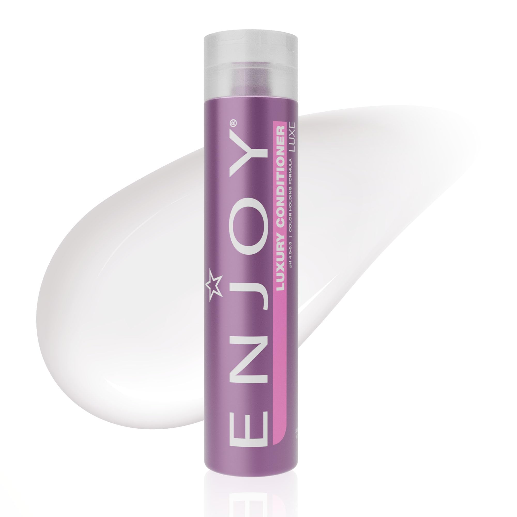 Enjoy front bottle shot showing product packaging and easy-pour benefit