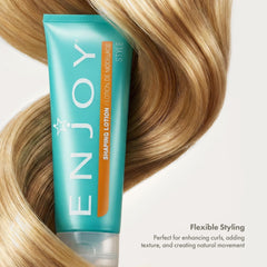 Enjoy lotion applied in hand showing easy distribution and detangling benefit