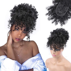 ENTRANCED STYLES front view packaging shows afro puff ready to wear for instant volume