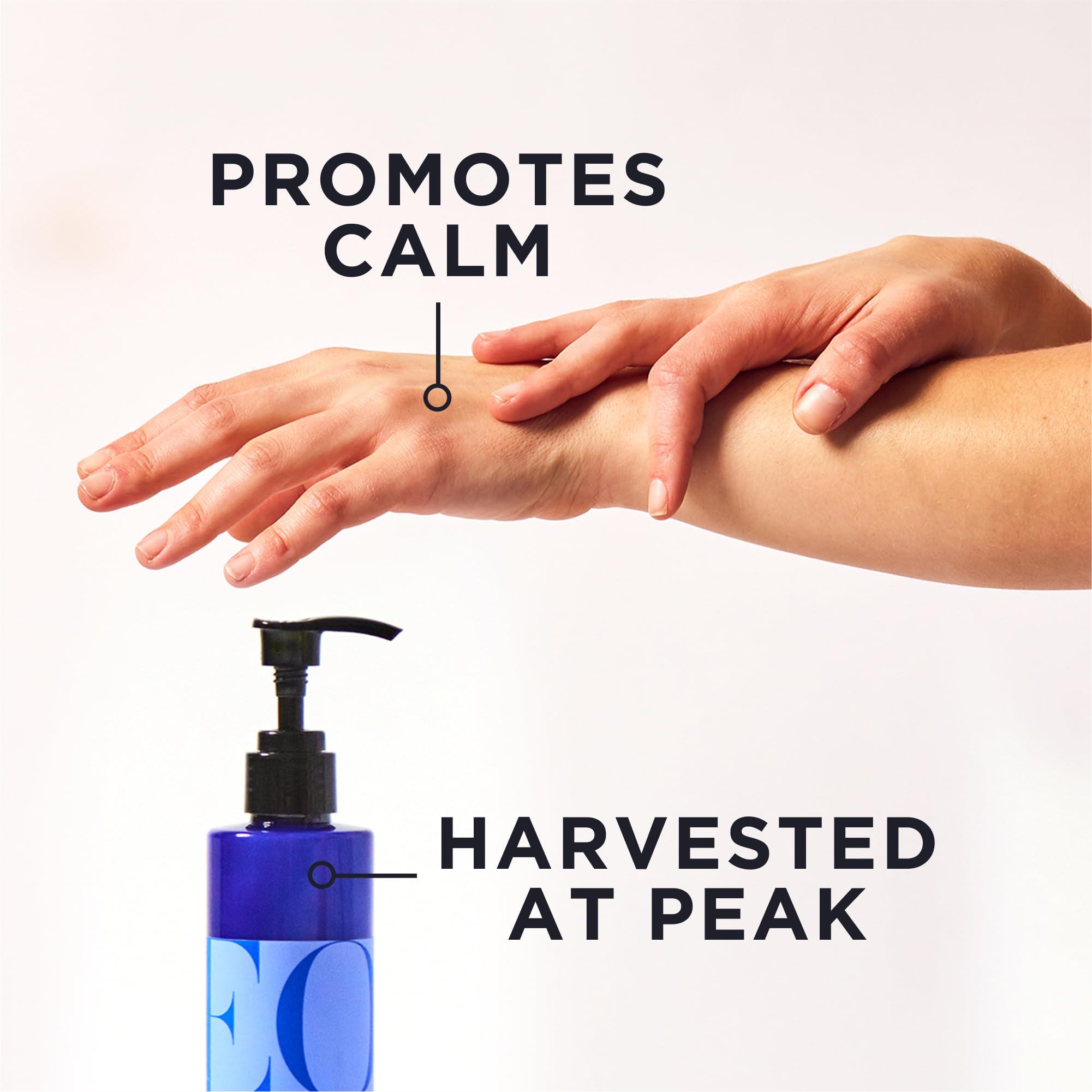 EO bottle cap and pump detail for easy dispensing and controlled use