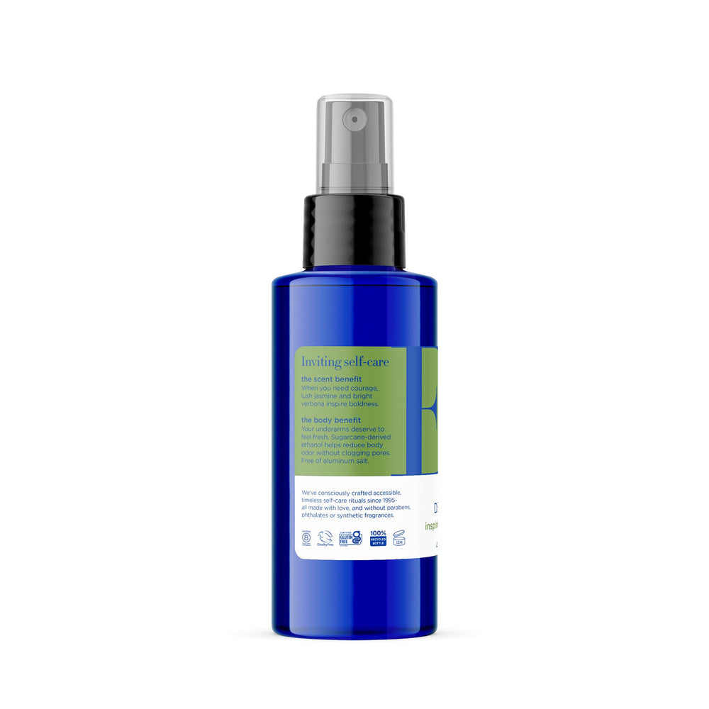 EO bottle on bathroom shelf conveying everyday natural care benefit