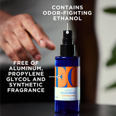 EO bottle close-up of spray nozzle and label, highlighting natural ingredients