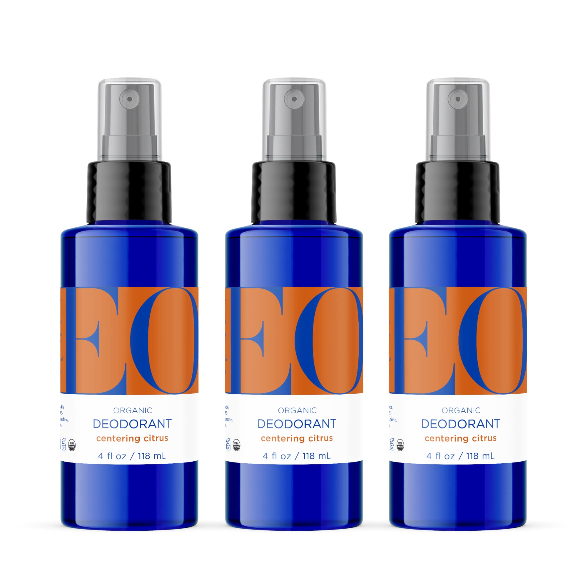 EO front packaging showing citrus deodorant three-pack, clear eco benefit