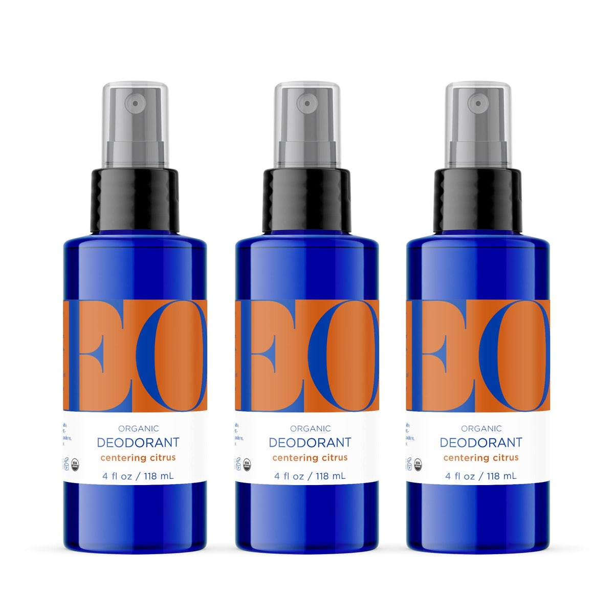 EO front packaging showing citrus deodorant three-pack, clear eco benefit
