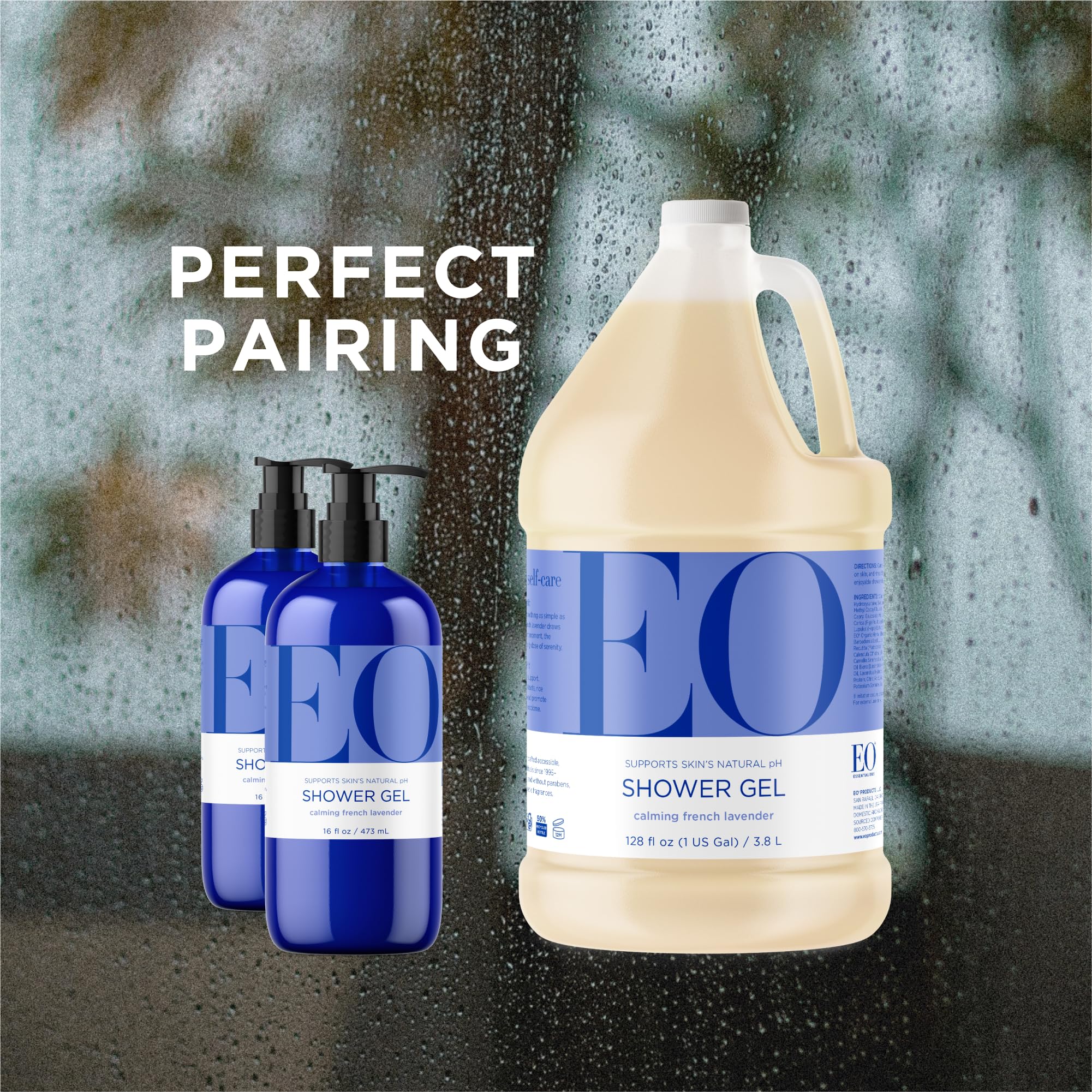EO French Lavender in bathroom lifestyle setting creating a relaxing shower