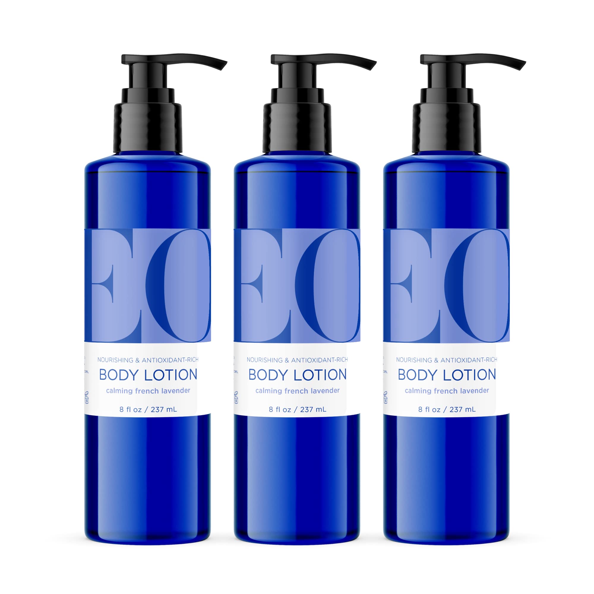 EO front packaging showing three bottles and calm lavender scent benefits