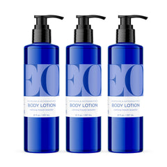 EO front packaging showing three bottles and calm lavender scent benefits