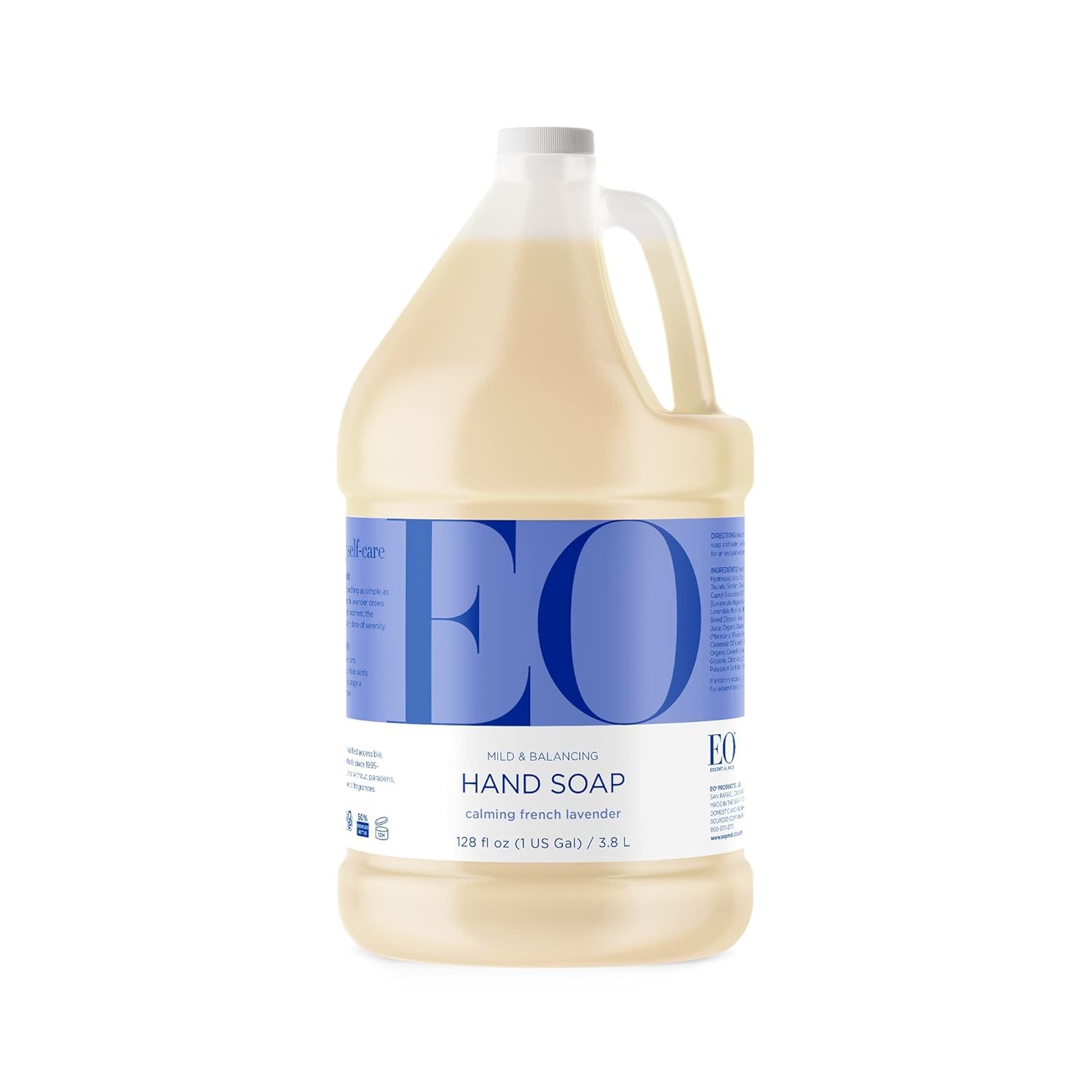 EO gallon front view showing label and lavender scent benefits