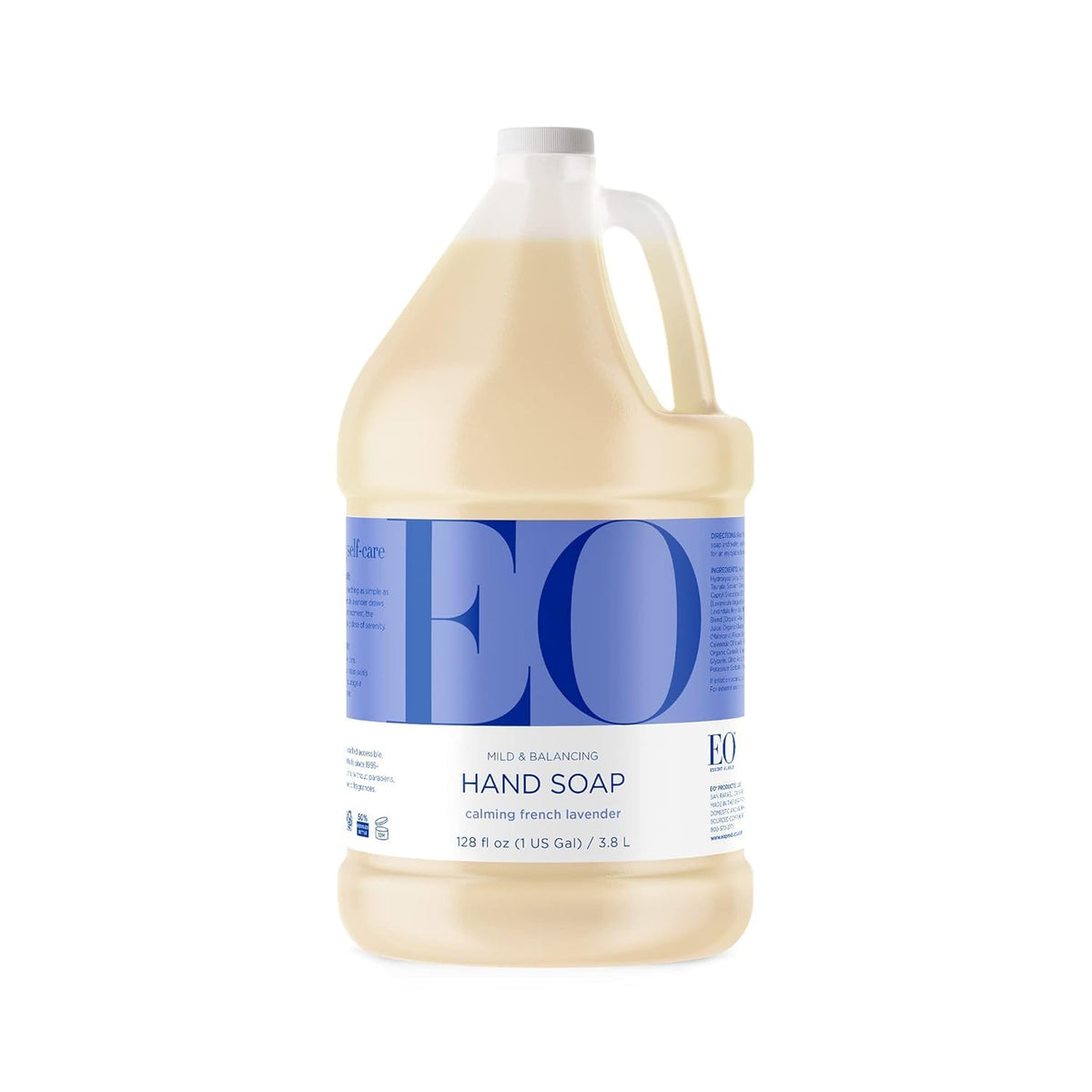 EO gallon front view showing label and lavender scent benefits