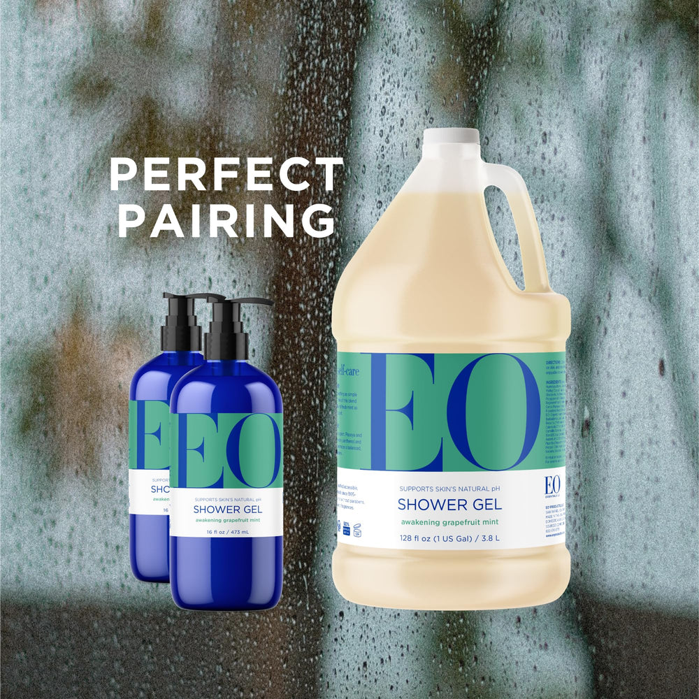 EO product label and ingredient list highlighting botanical extracts and sustainability