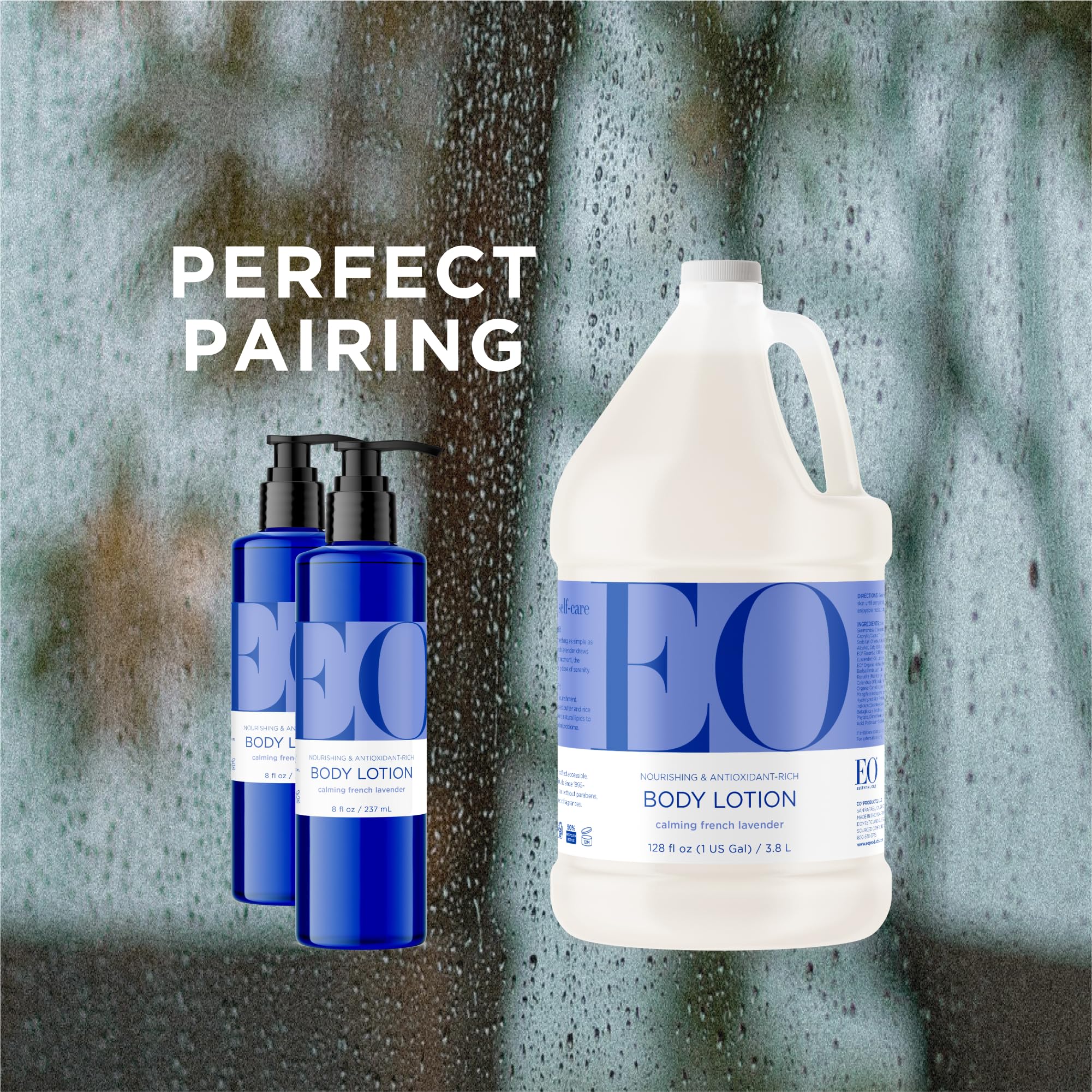 EO label close-up highlighting ingredients and recycled packaging benefits