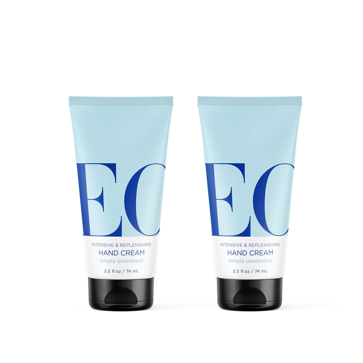 EO front packaging showing two unscented hand cream bottles and clean design