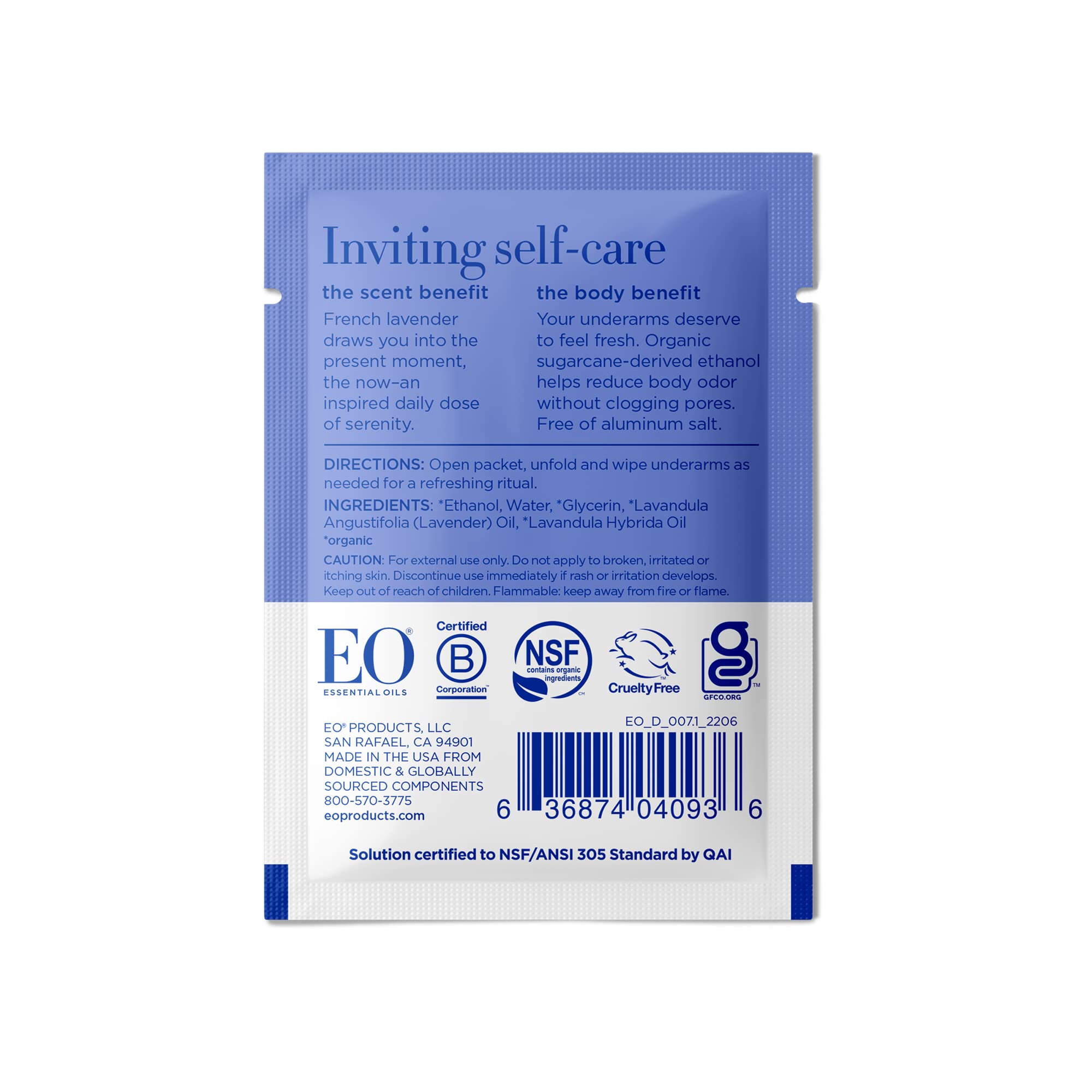EO single wrapped wipe open showing hygienic convenience and freshness