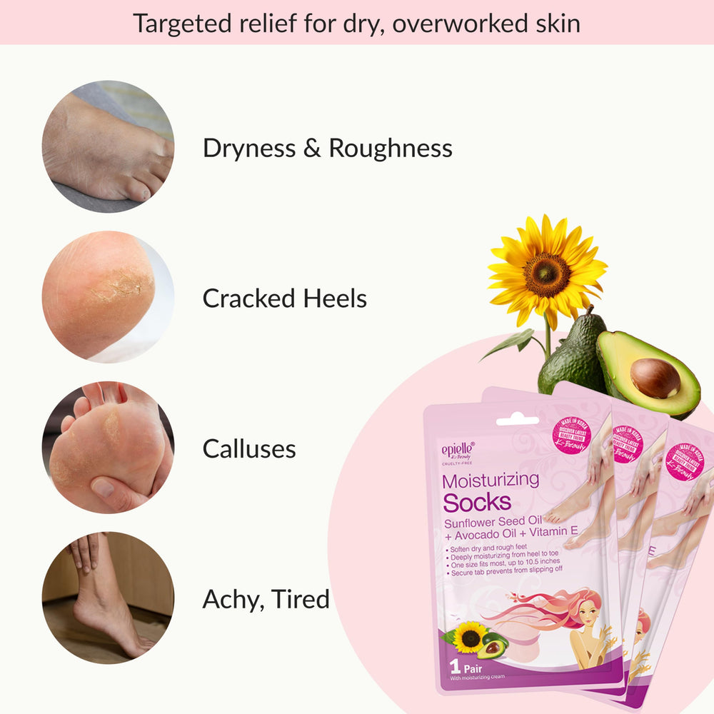 Epielle foot mask worn for treatment to deliver concentrated moisturization