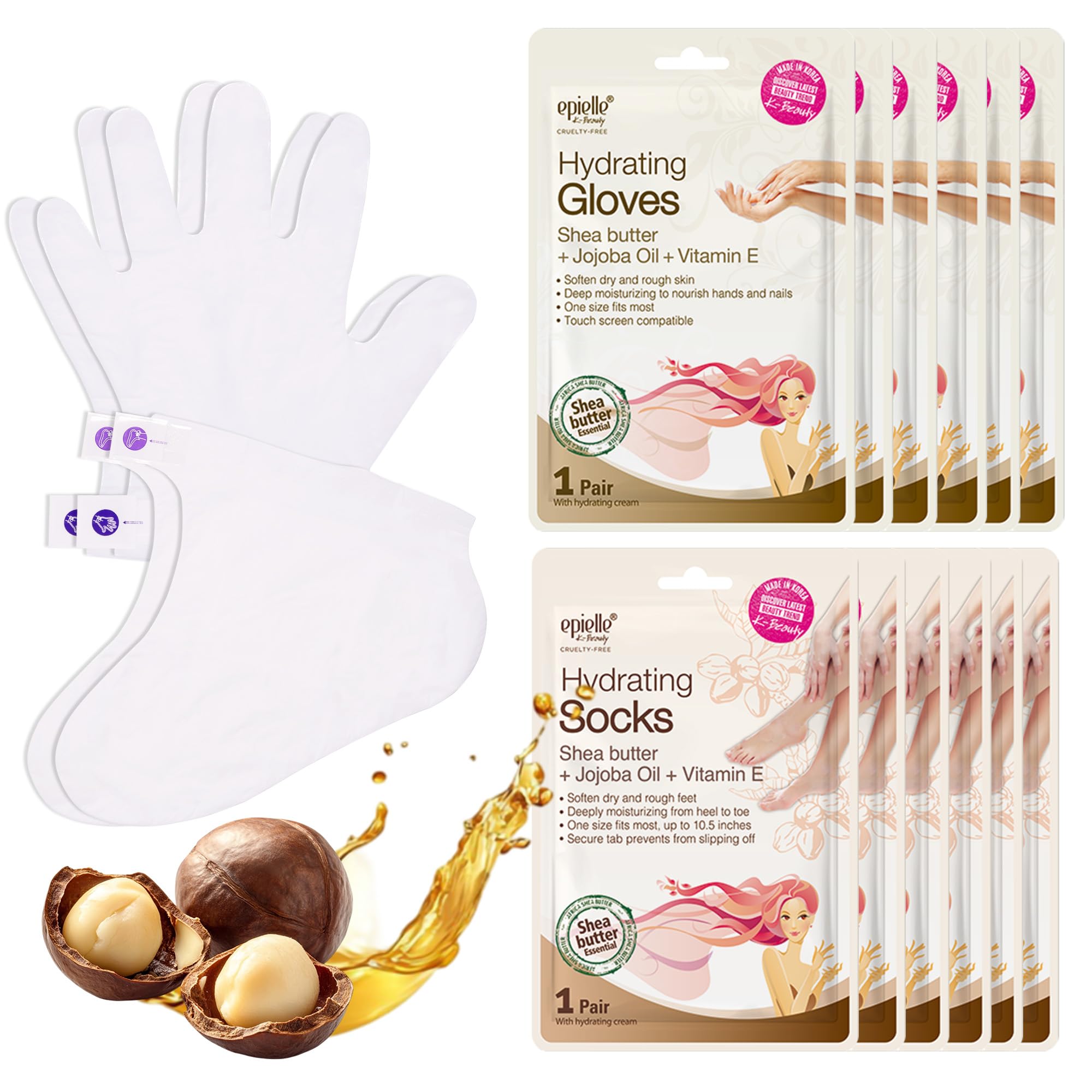 Epielle front packaging showing the 6 gloves and 6 socks, convenient spa kit