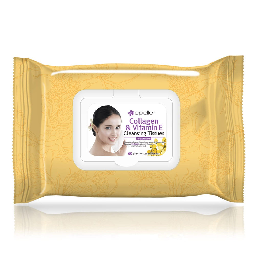 Epielle pack open with a single wipe exposed, demonstrating easy flip-top access and moist feel