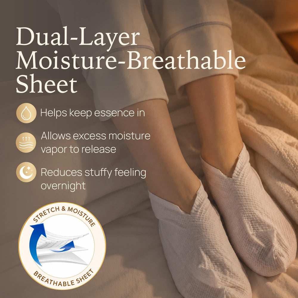 Epielle sock in use on a bed demonstrating overnight wear convenience