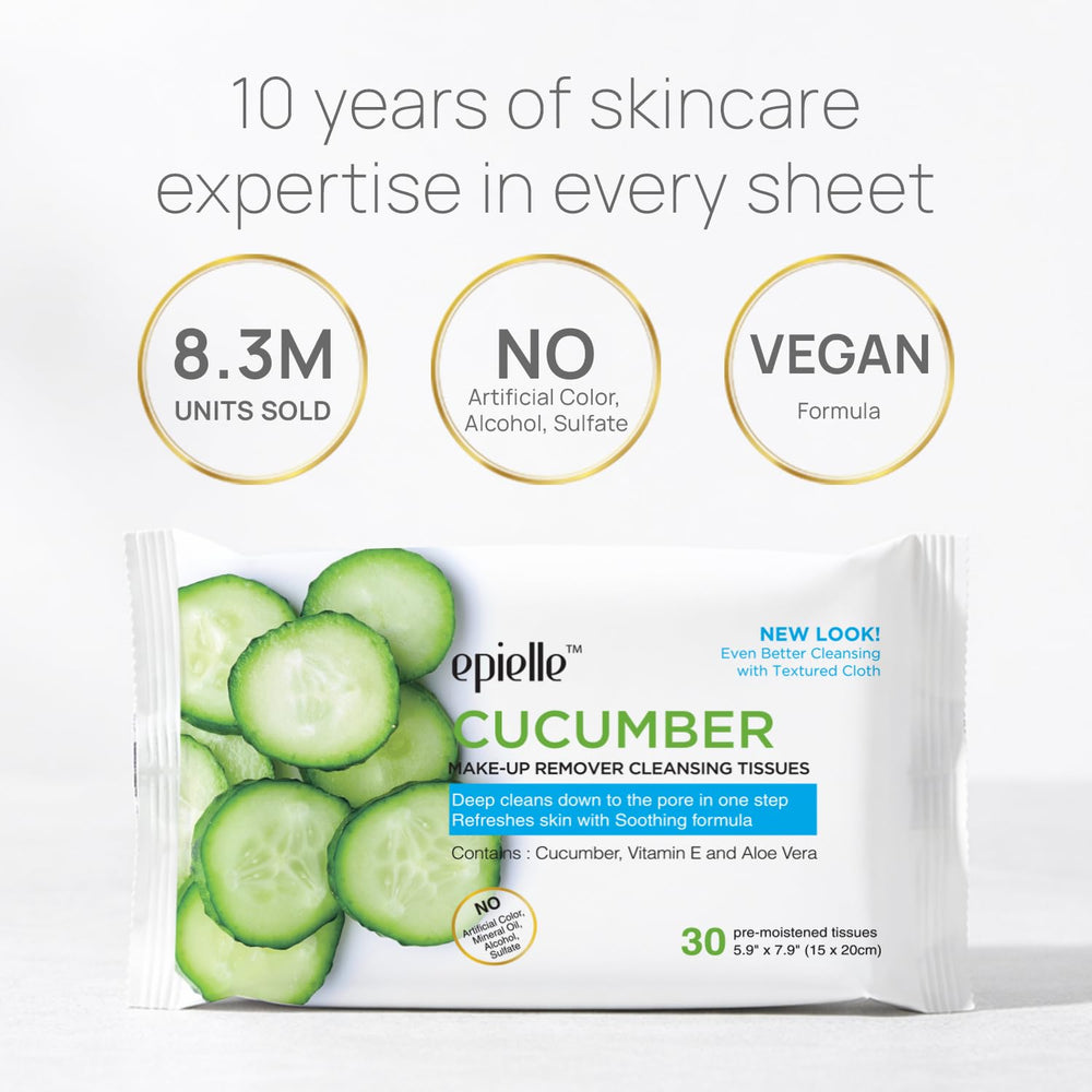 Epielle wipe with drop of solution showing moisturizing aloe and collagen boost