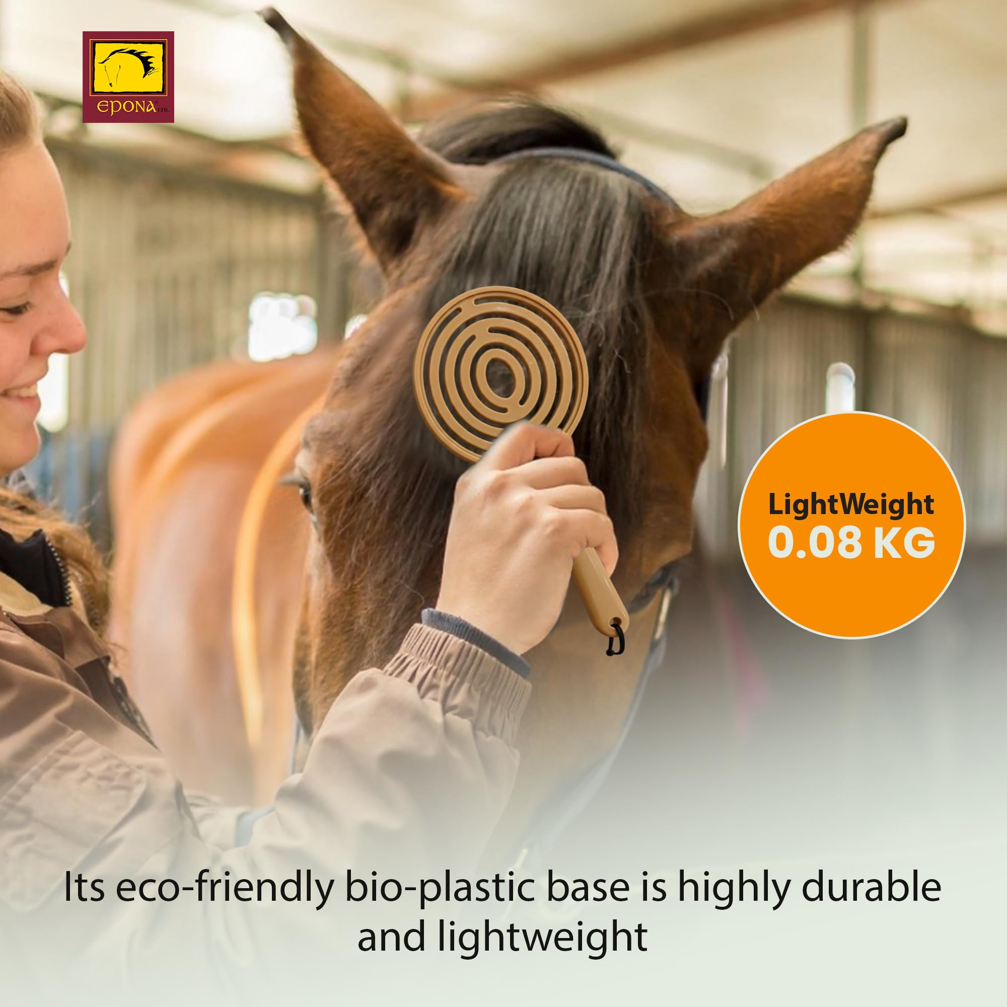 Epona brush used on horse mane demonstrating reduced pulling benefit