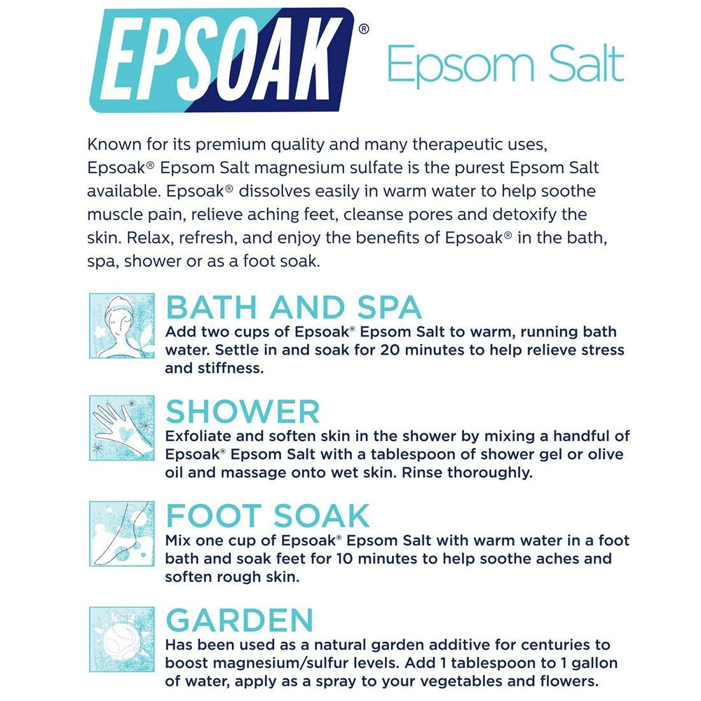 Product label showing Epsoak made in USA and cruelty-free certification visible