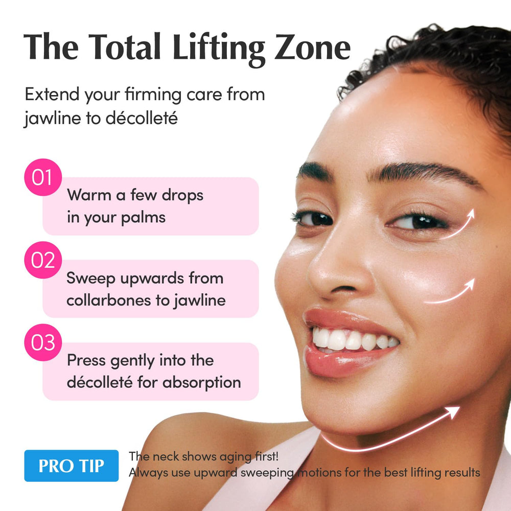 EQQUALBERRY applying serum to face and neck for targeted firming