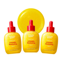 EQQUALBERRY triple pack front packaging showing three bottles and brightening benefit