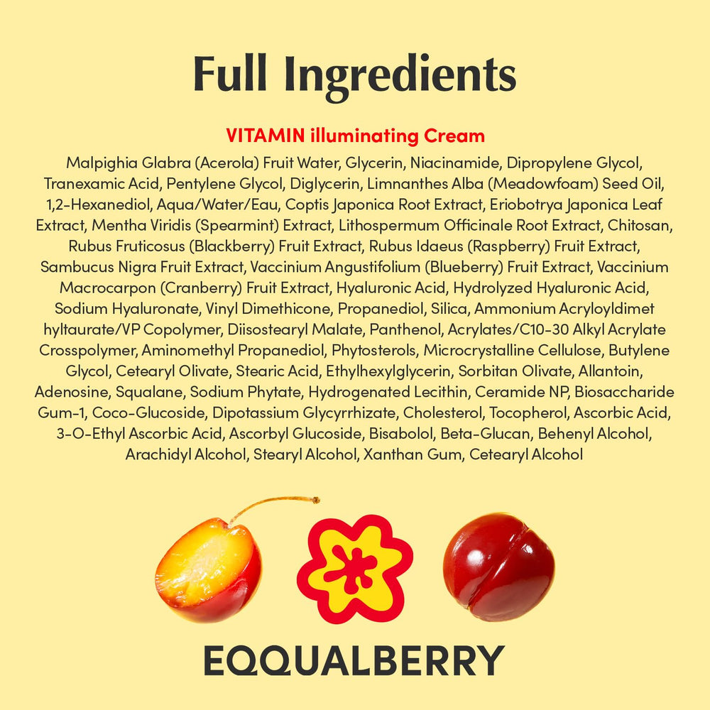EQQUALBERRY packaging label close-up showing ingredient concentrations and clarity benefit